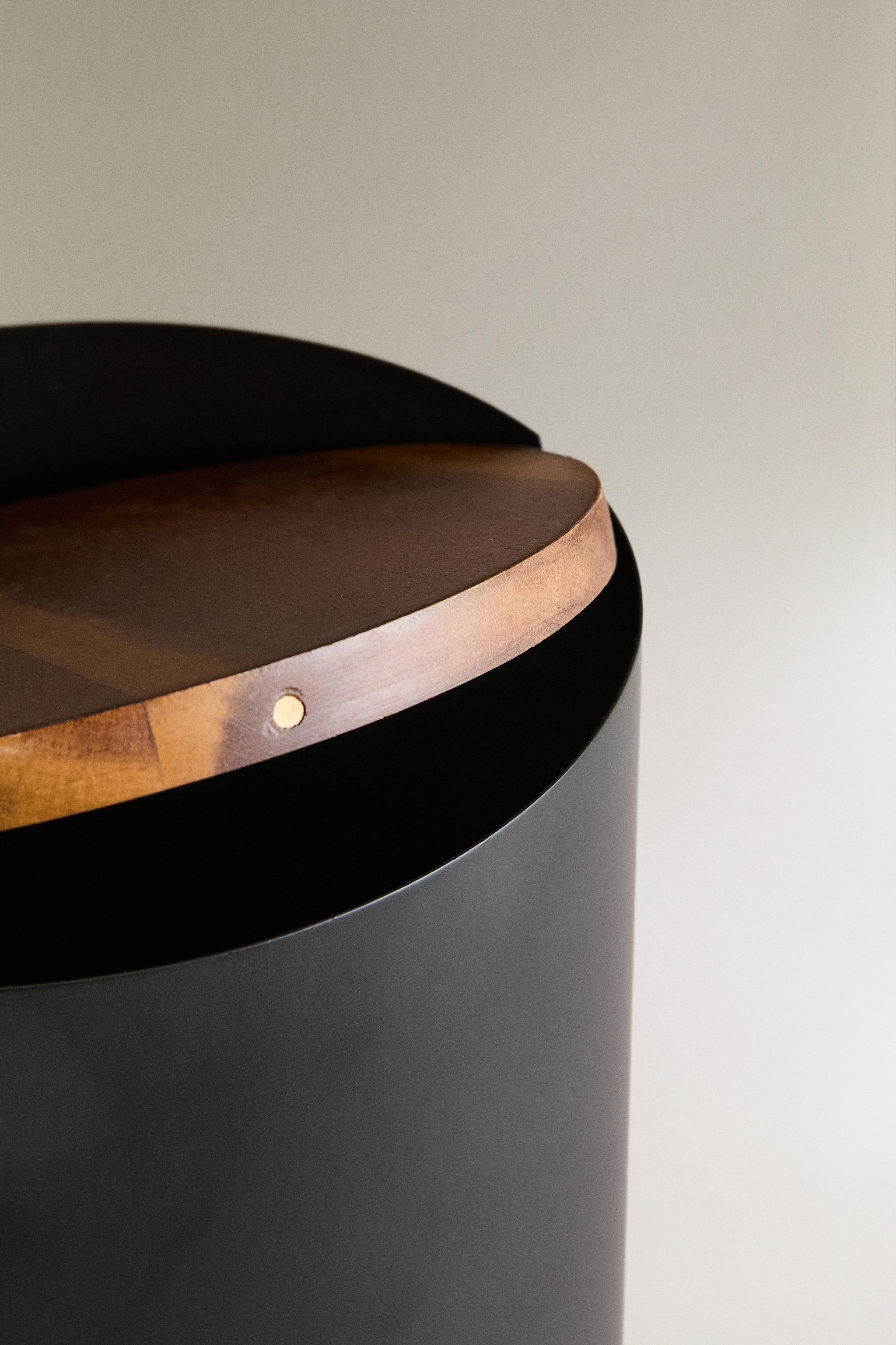 METAL BATHROOM TRASH CAN WITH WOODEN LID